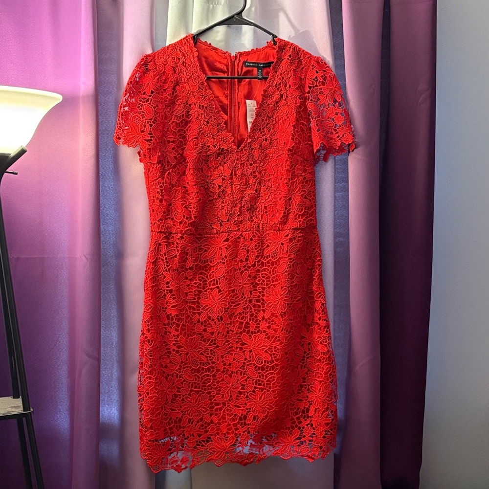 White House Black Market Red Lace V-Neck Mini Dress